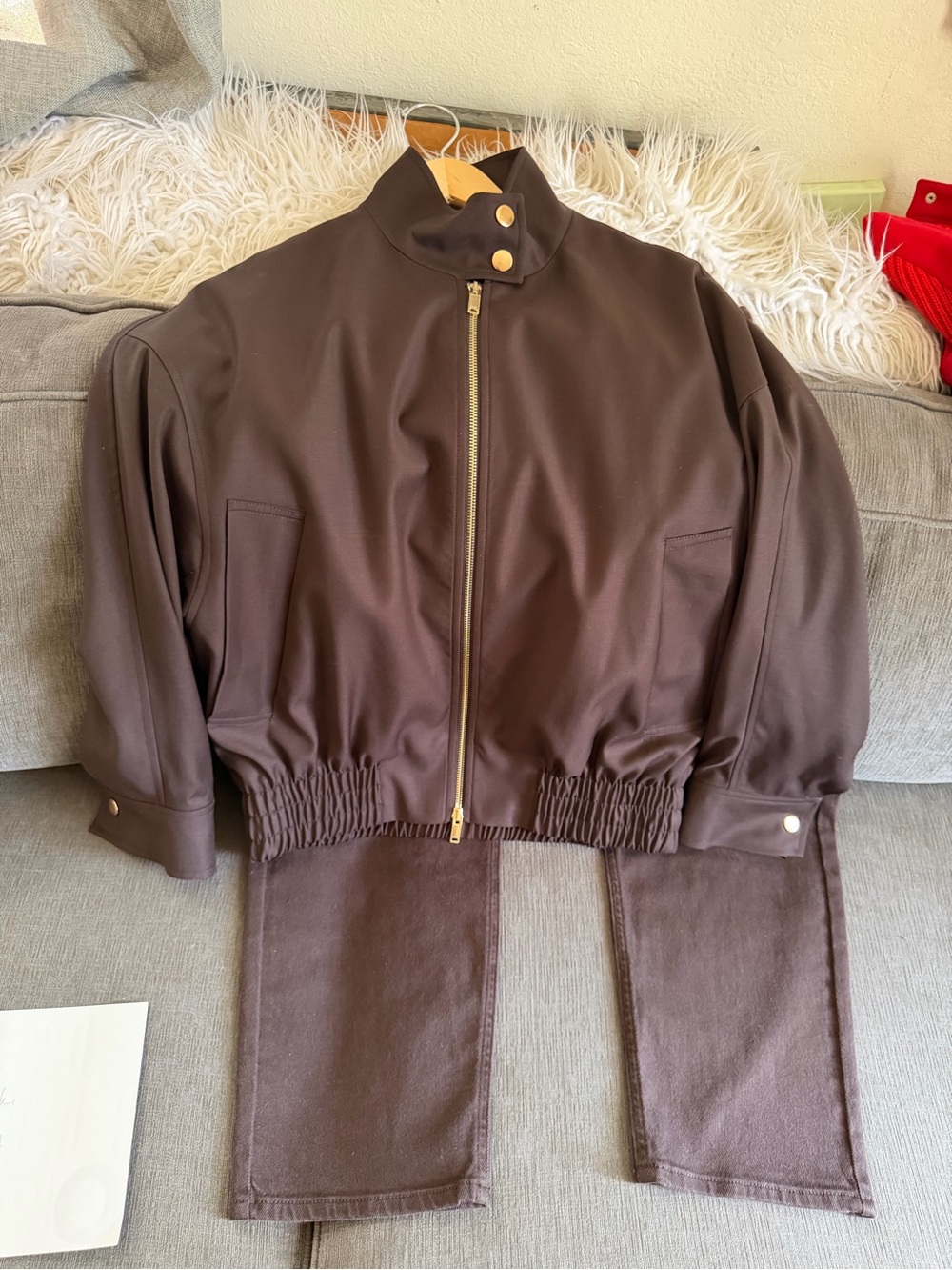 Reiss Dark Brown Bomber Jacket and matching jeans size 28r nwot bundle